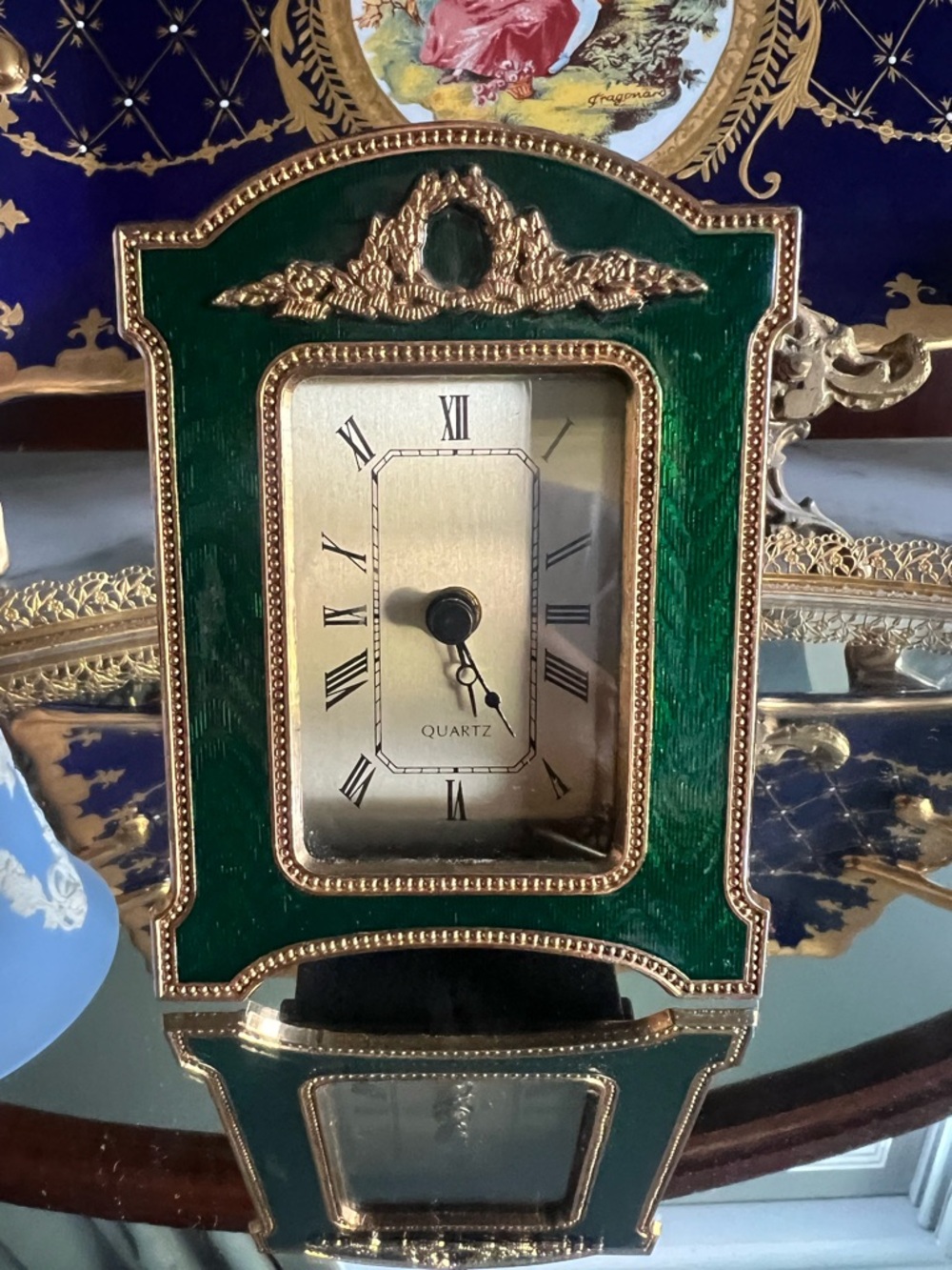 Green and Gold Table Clock - Quartz Mantel Clock